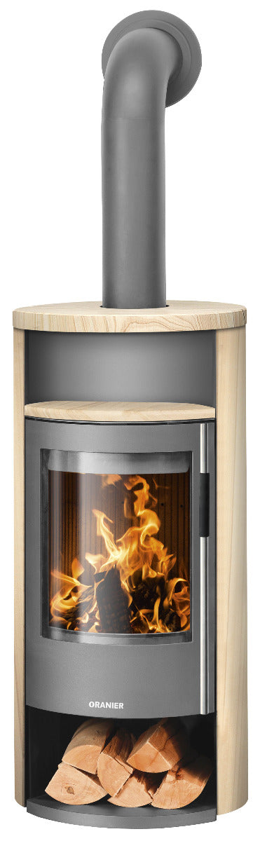 Oranier Kaminofen Polar Neo 6 Stahl Gussgrau, Sandstein Holzfach offen | klimaworld.com