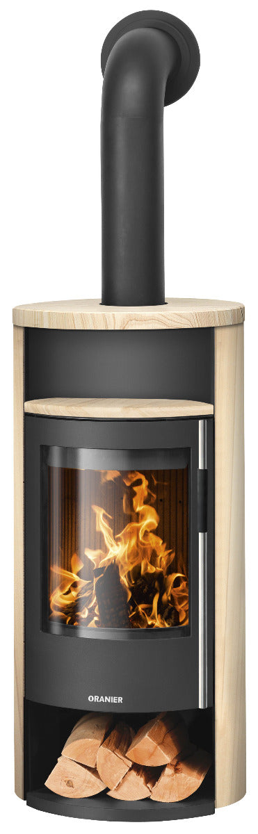 Oranier Kaminofen Polar Neo 6, Stahl Schwarz, Sandstein | Holzfach offen | klimaworld.com