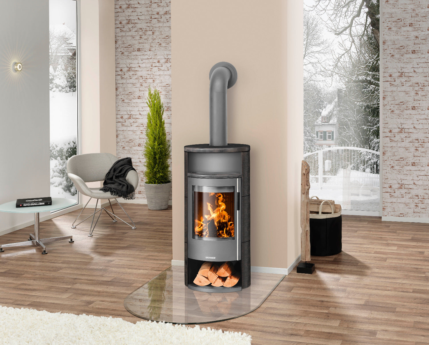 Oranier Kaminofen Polar Neo 6, Stahl Gussgrau, Keramik Namib Ambiente | klimaworld.com