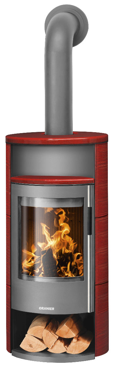 Oranier Kaminofen Polar Neo 6 Stahl Gussgrau, Keramik Paprikarot | Holzfach offen | klimaworld.com