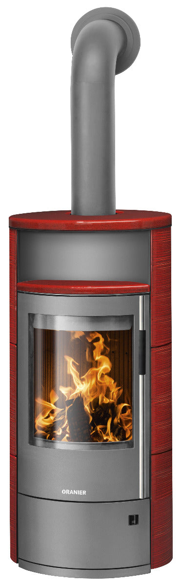 Oranier Kaminofen Polar Neo 6 Stahl Gussgrau, Keramik Paprikarot | Holzfach geschlossen | klimaworld.com