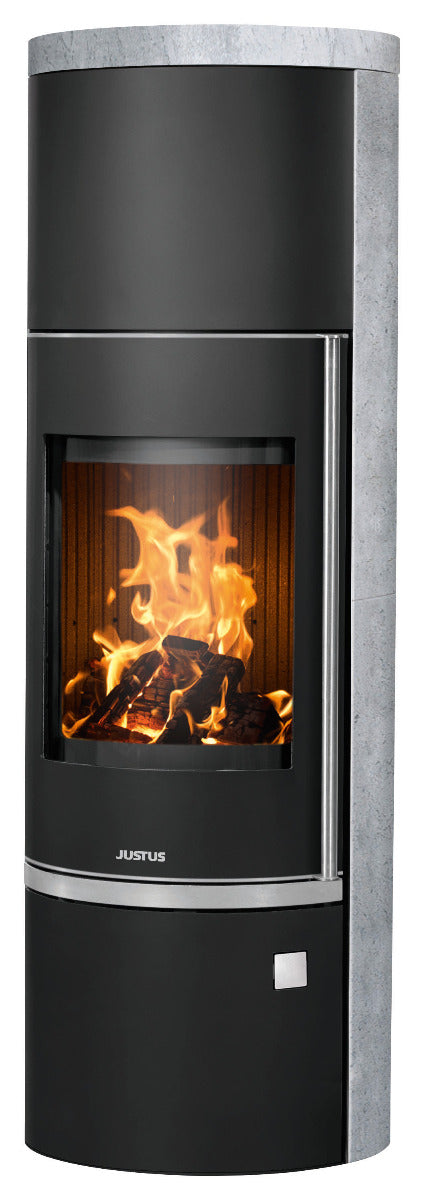 Justus Kaminofen Faro W+ 2.0 Stahl Schwarz, Speckstein | klimaworld.com