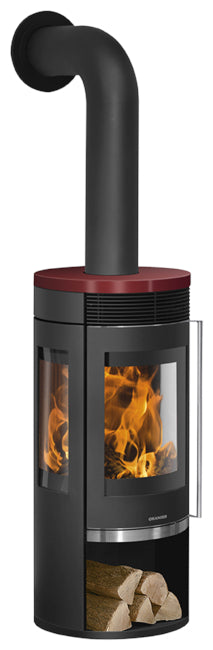Oranier Kaminofen Rota Tre 2.0 Stahl Schwarz, Abdeckplatte Bordeauxrot | klimaworld.com