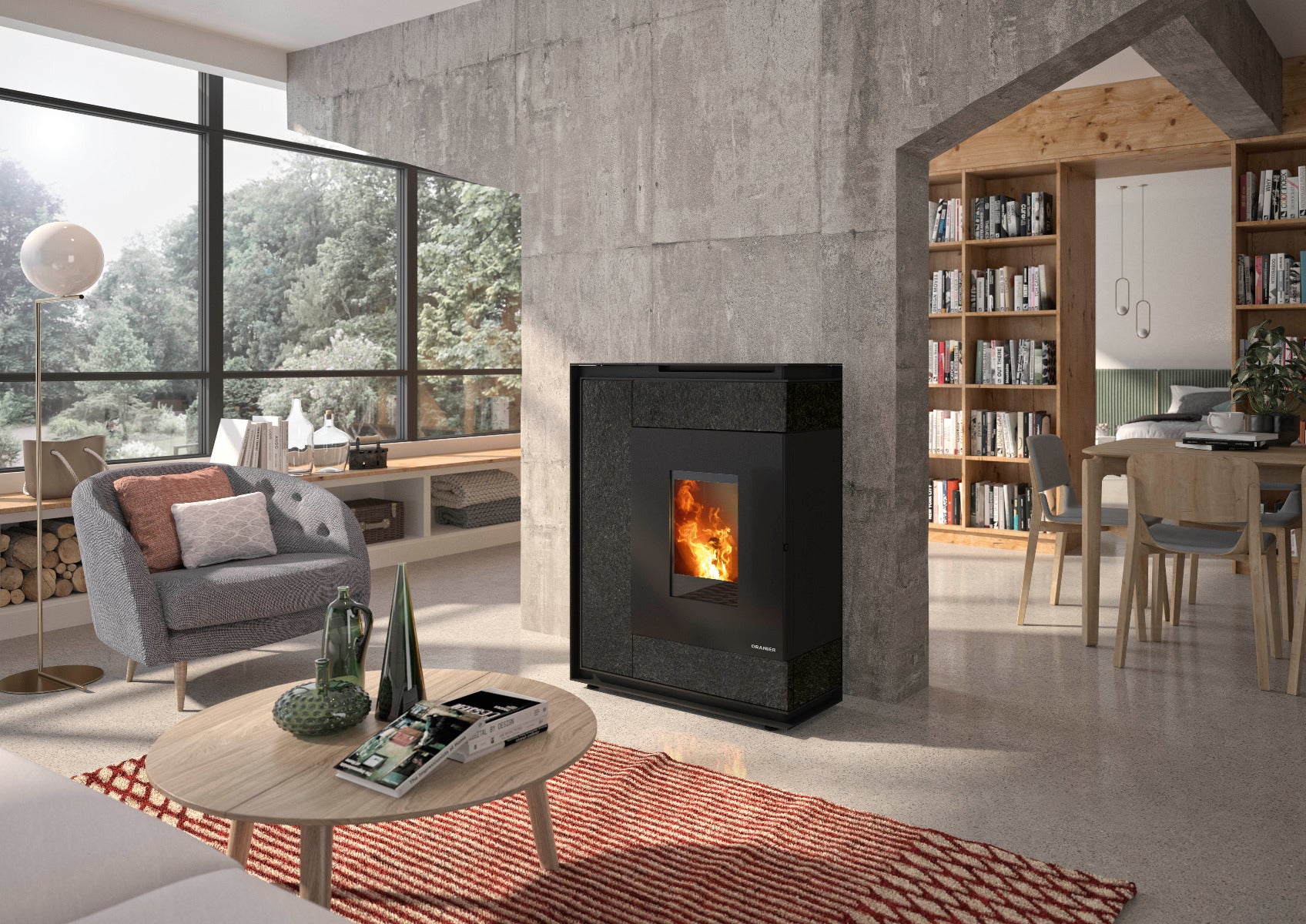 Oranier Pelletofen Boreas 2 Sintered Stone Schiefer Ambiente | klimaworld.com