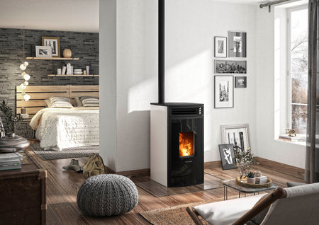 Oranier Pelletofen Neta Seidenweiß Ambiente | klimawold.com