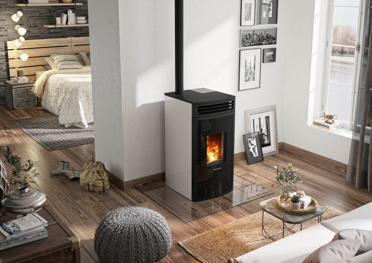 Oranier Pelletofen Neta Seidenweiß Ambiente | klimawold.com