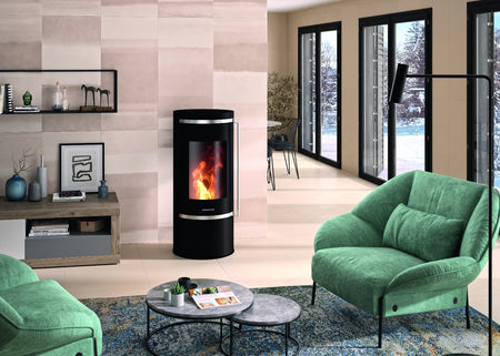 Oranier Pelletofen Carus 2.0 Stahl Schwarz Ambiente | klimaworld.com