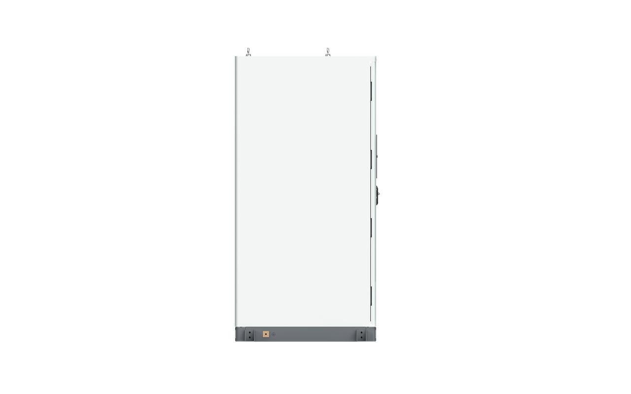 Weißer SolaX AELIO B100 Batterieschrank mit Wechselrichter X3-AELIO-49,9K Seitenansicht von links | Klimaworld