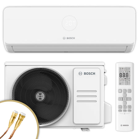 Bosch Klimaanlage CL3200iU WE 53 Set mit weissem Innen- und Aussengeraet, Fernbedienung, Quick-Connect Leitungen  | Klimaworld.com