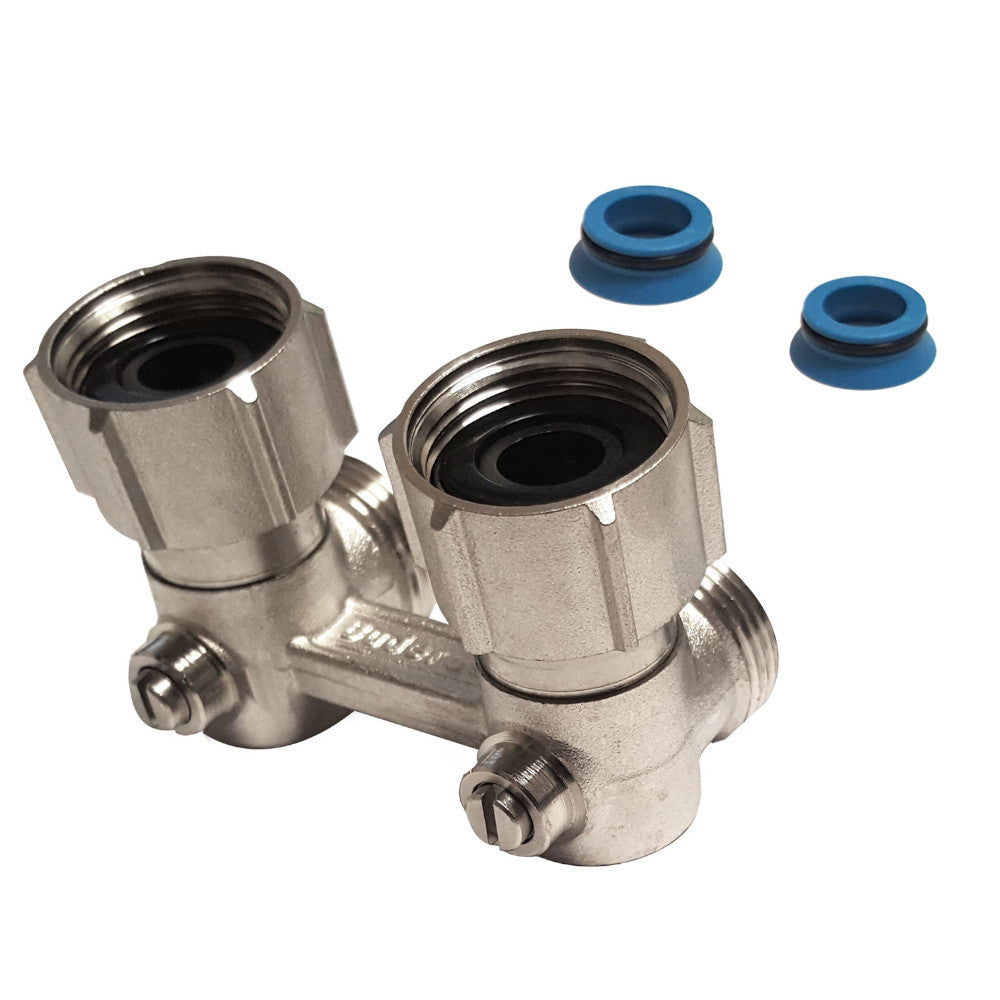 Buderus Zweirohr-Hahnblock fuer Ventilheizkoerper Typ HB E3/4x3/4, Metallblock mit zwei Anschluessen | Klimaworld.com
