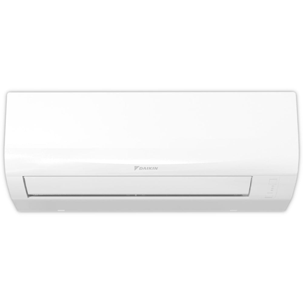 Daikin FTXC-E Wandgeraet in Weiss, frontal mit glatter Abdeckung und geschlossener Luftauslassklappe, Logo dezent mittig | Klimaworld.com
