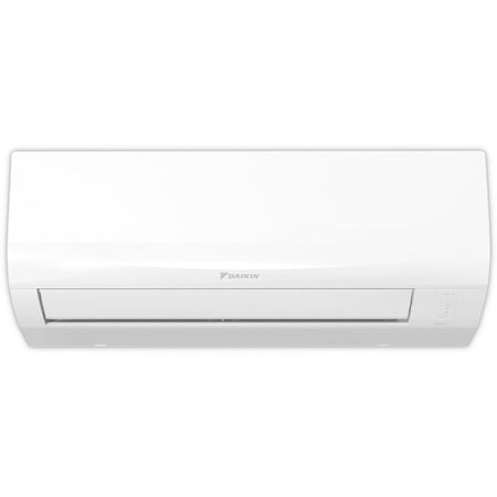 Daikin FTXC-E Wandgeraet in Weiss, frontal mit glatter Abdeckung und geschlossener Luftauslassklappe, Logo dezent mittig | Klimaworld.com
