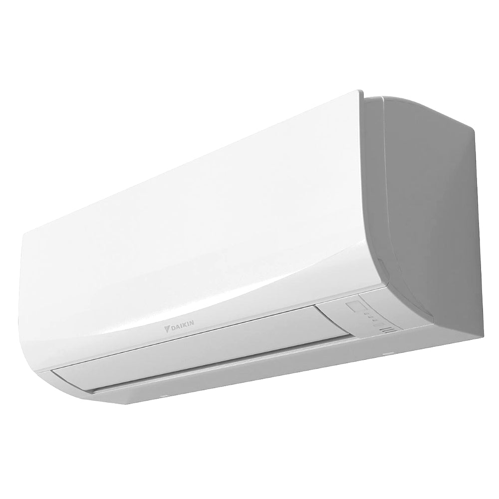 Daikin FTXC-E Wandgeraet in Weiss, schraeg von unten mit gewoelbter Front und geschlossener Luftklappe | Klimaworld.com
