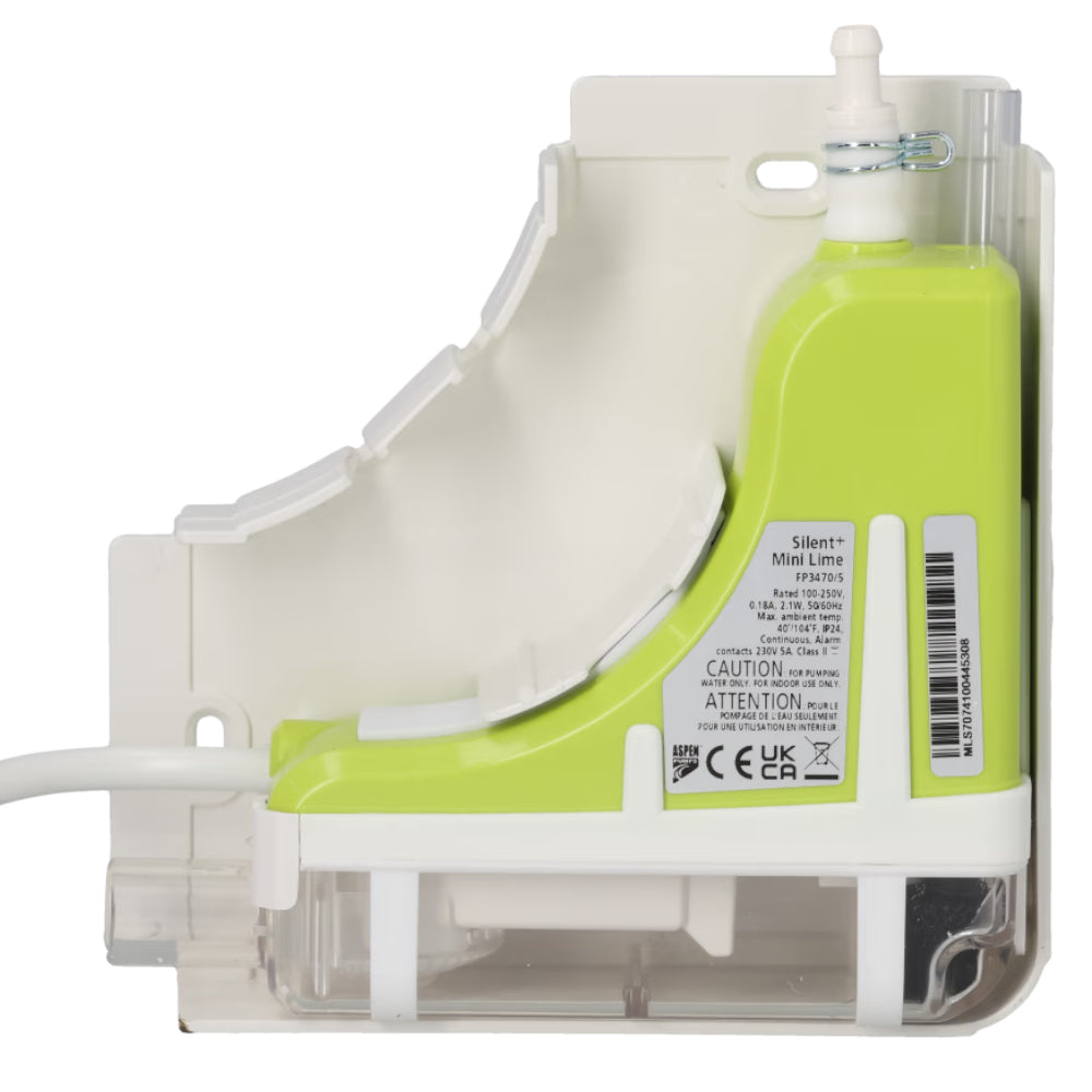 Aspen Silent+ Mini Lime mit reinweissem Gehaeuse, limegruener Pumpeneinheit und transparentem Unterteil | klimaworld.com