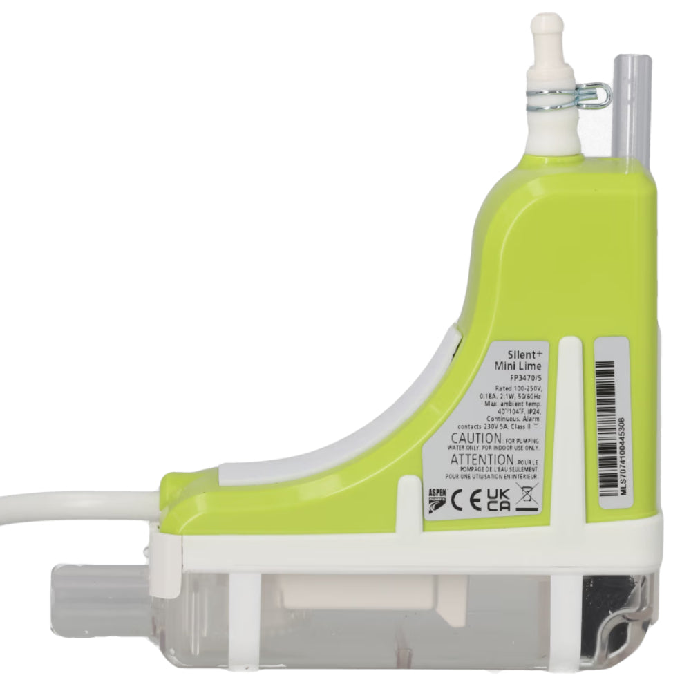 Aspen Silent+ Mini Lime Pumpeneinheit in Limegruen mit transparentem Gehaeuse und weissem Schlauch | klimaworld.com
