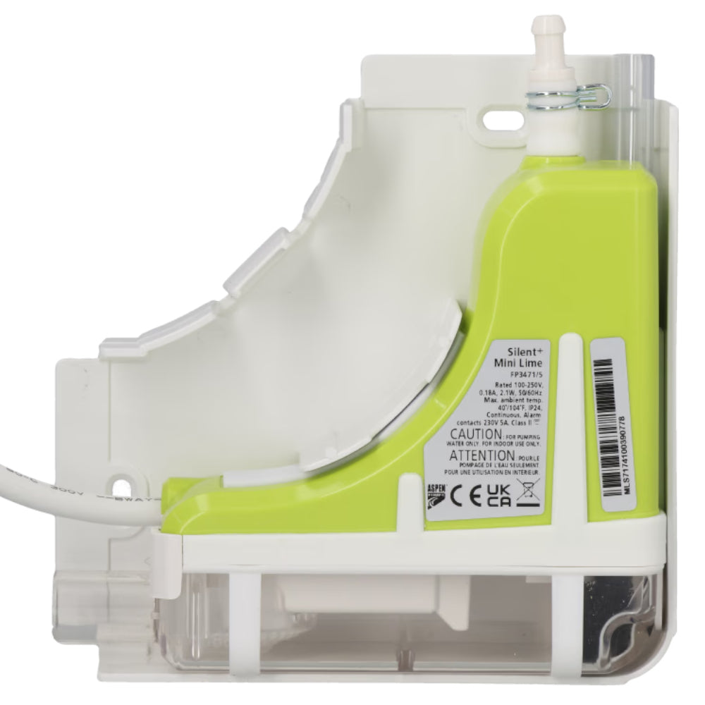 Aspen Silent+ Mini Lime mit signalweissem Gehaeuse, limegruener Pumpeneinheit und transparentem Unterteil | klimaworld.com