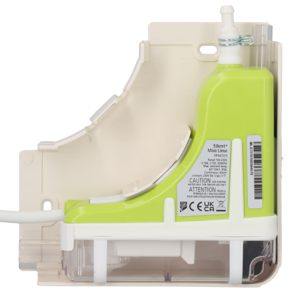 Aspen Silent+ Mini Lime mit elfenbeinfarbigen Gehaeuse, limegruener Pumpeneinheit und transparentem Unterteil | klimaworld.com