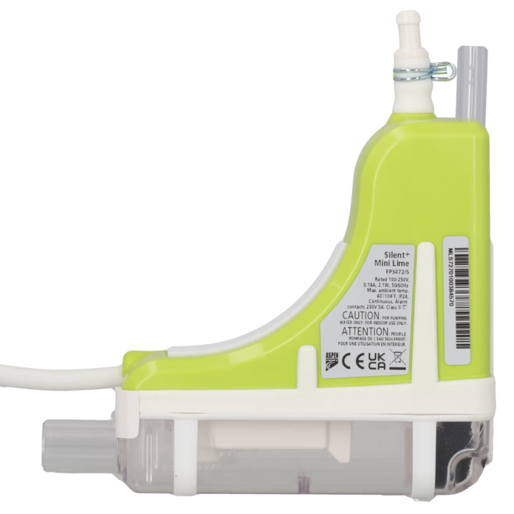 Aspen Silent+ Mini Lime Pumpeneinheit in Limegruen mit transparentem Gehaeuse und weissem Schlauch | klimaworld.com