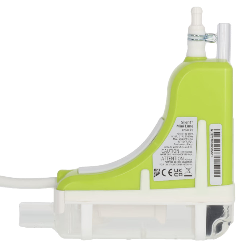 Aspen Silent+ Mini Lime Pumpeneinheit in Limegruen mit transparentem Gehaeuse und weissem Schlauch | klimaworld.com