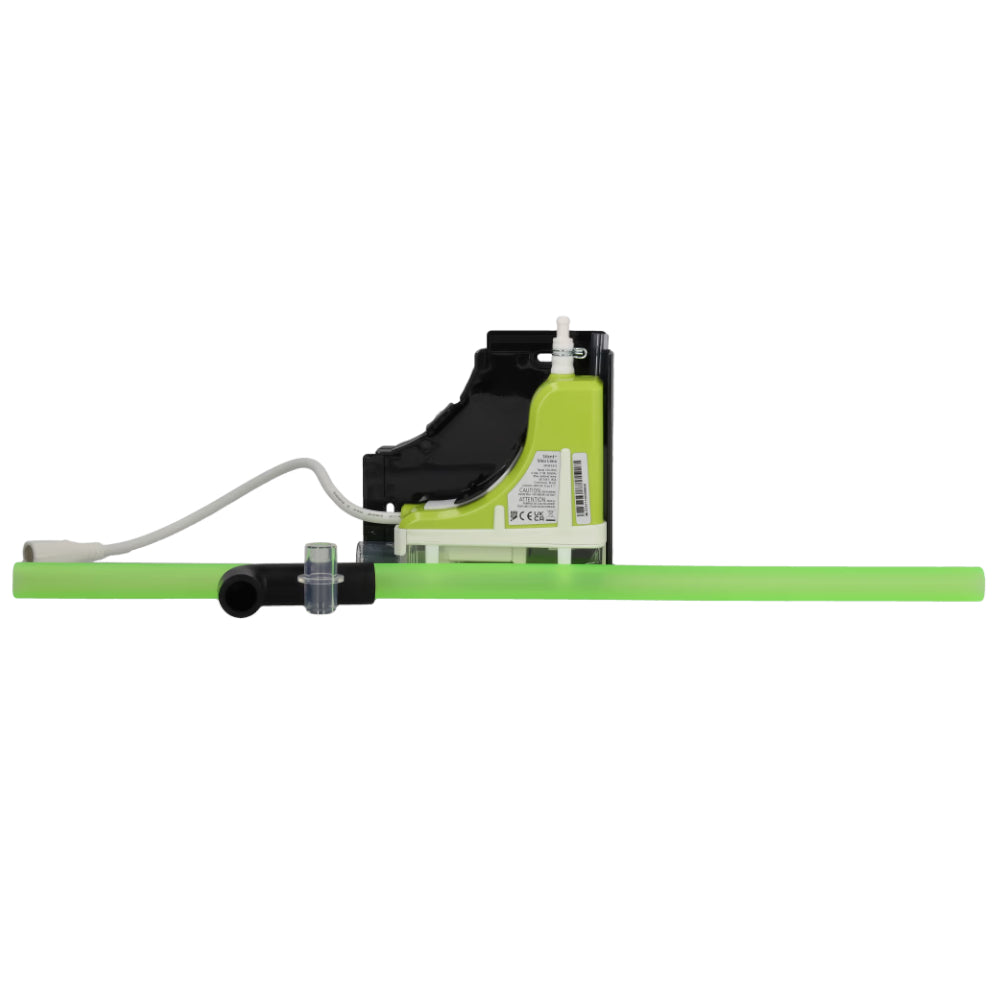 Aspen Silent+ Mini Lime mit schwarzem Kanalgehaeuse, limegruener Pumpeneinheit und weissem Schlauch seitlich | klimaworld.com