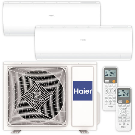 Haier Klimaanlagen Set Pearl Premium 2x Wandgeraet mit Aussengeraet und 2x Fernbedienung in Weiss | Klimaworld.com
