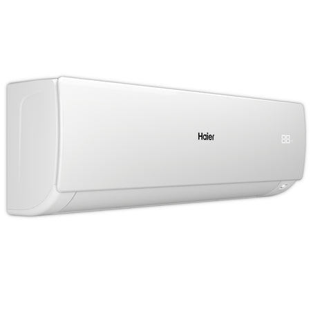 Haier Klimaanlage Wandgeraet Serene in Weiss, Front mit Logo, rechts Display, Seiten abgerundet | Klimaworld.com