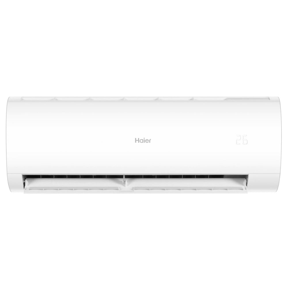 weisses Haier Klimaanlage Wandgeraet Pearl Premium mit offenem Luftauslass, Haier-Logo mittig | Klimaworld.com
