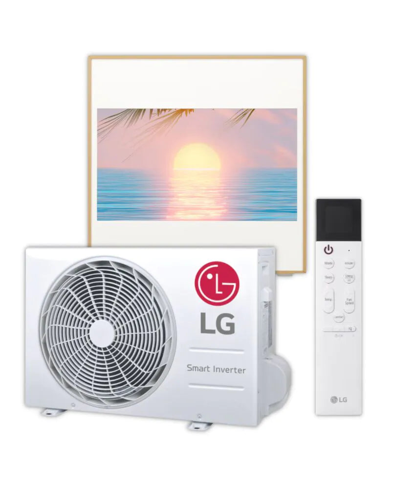 LG Klimaanlagen Set bestehend aus Artcool Gallery Innengeraet, weisses Aussengeraet und weisse Fernbedienung | klimaworld.com