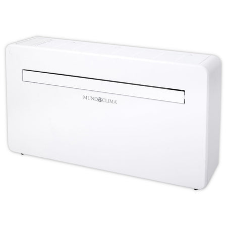 MundoClima Monoblock Klimageraet MUSER-10-H12 (MC-CL20100), weisses Gehaeuse mit schmalem Luftschlitz oben, Logo mittig | Klimaworld.com
