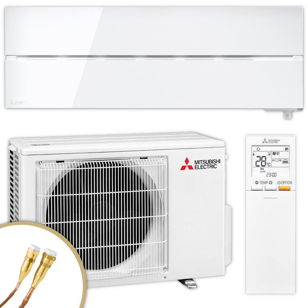 Mitsubishi Klimaanlage Set weisses Wandgeraet Diamond MSZ-LN mit weissem Aussengeraet und weisser Fernbedienung sowie Quick-Connect Anschluesse | Klimaworld.com
