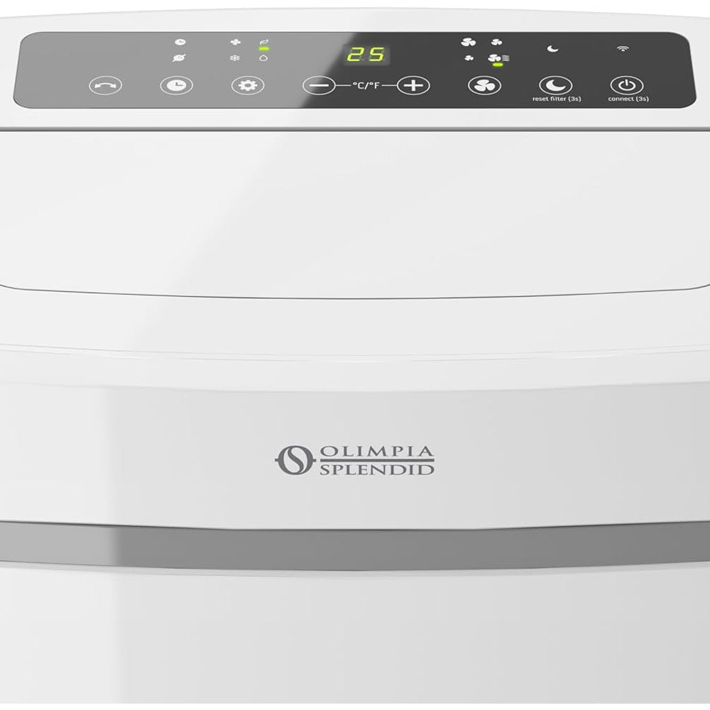 OLIMPIA SPLENDID DOLCECLIMA AIRA, Nahansicht von Display, Tasten und Logo auf weissem Gehaeuse | Klimaworld.com
