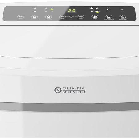OLIMPIA SPLENDID DOLCECLIMA AIRA, Nahansicht von Display, Tasten und Logo auf weissem Gehaeuse | Klimaworld.com
