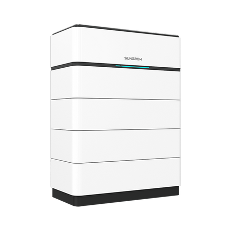 Sungrow weisser, rechteckiger Batteriespeicher mit schwarzen Akzenten und Schriftzug | Klimaworld.com