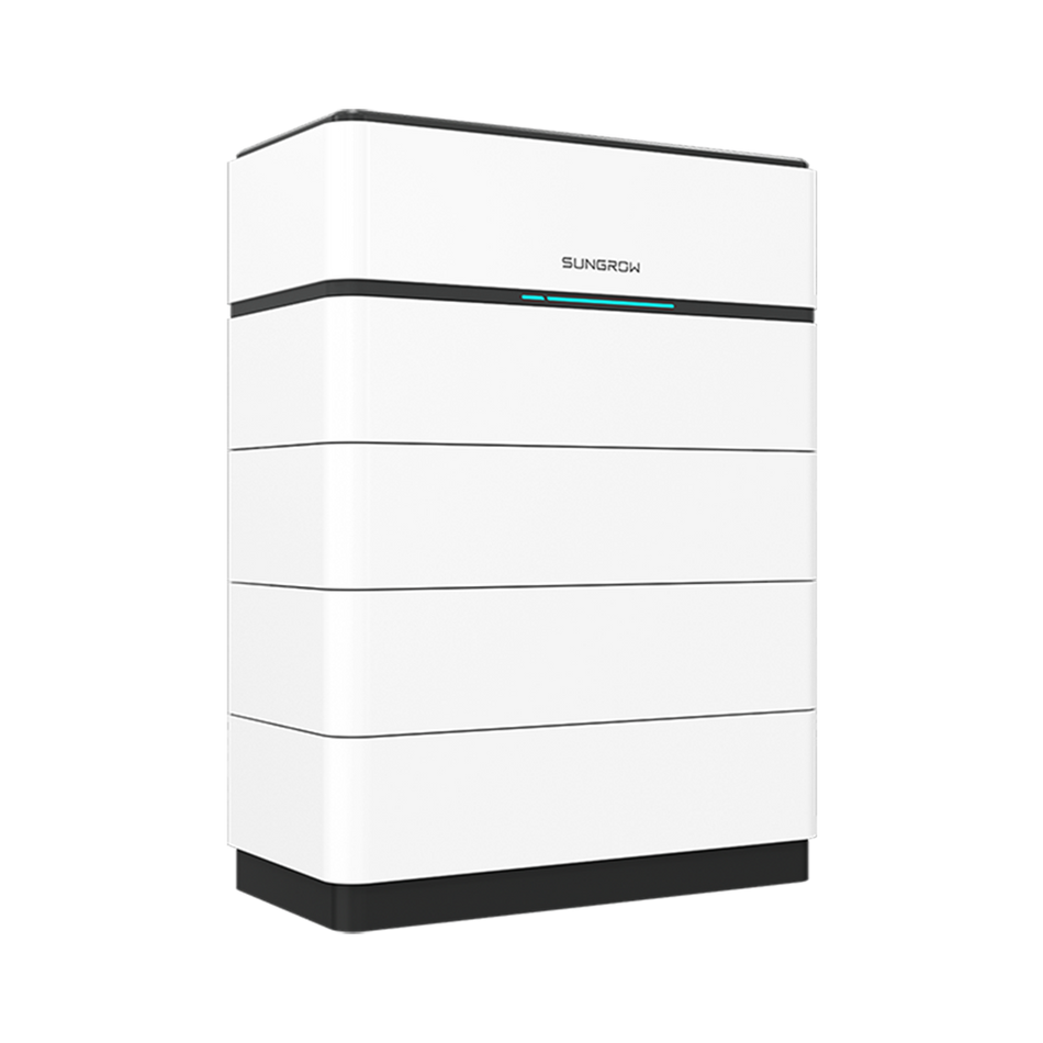 Sungrow weisser, rechteckiger Batteriespeicher mit schwarzen Akzenten und Schriftzug | Klimaworld.com