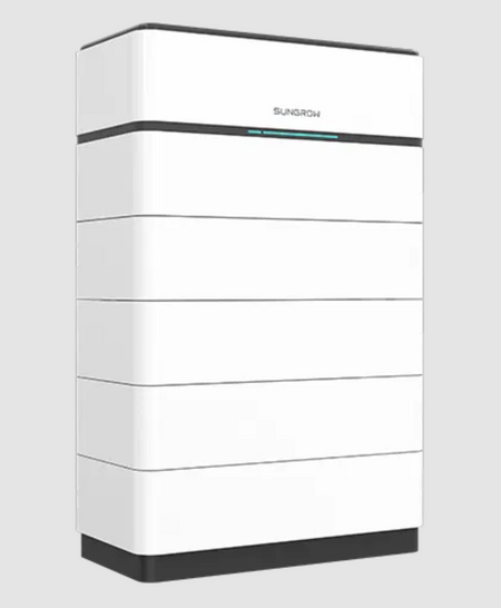 Sungrow weisser, rechteckiger Batteriespeicher mit schwarzen Akzenten und Schriftzug | Klimaworld.com
