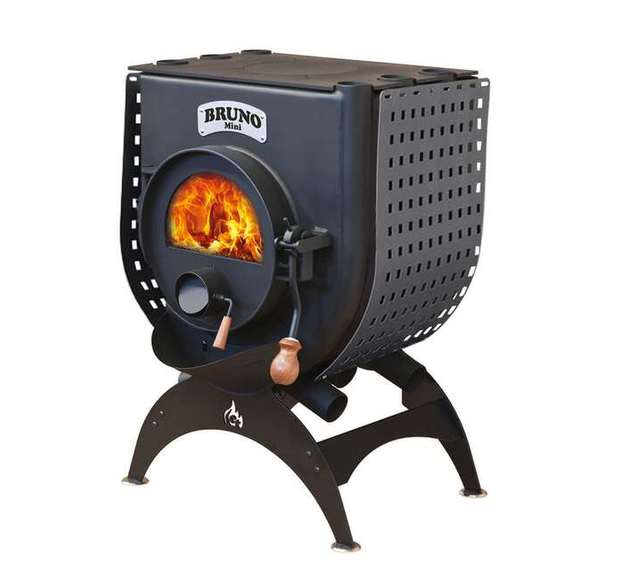 Bruno® Mini I Werkstattofen, schwarz, auf Standfuss mit Sichtfenster, Feuer und gelochten Seitenwaenden | Klimaworld.com
