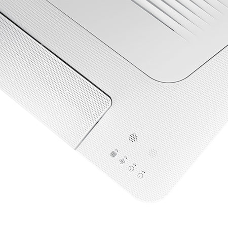 Samsung WindFree 1-Wege-Deckenkassette in Weiss, Detailaufnahme mit Symbolanzeigen und feiner Lochstruktur | Klimaworld.com