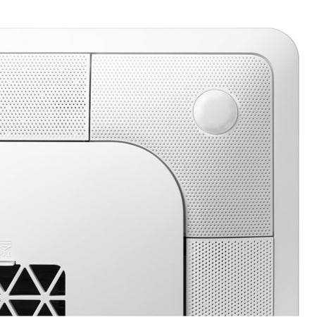 Detailansicht: Samsung Mini-Deckenkassette WindFree Klimaanlage in Weiss mit feiner Lochgitterstruktur und rundem Sensorelement | Klimaworld.com