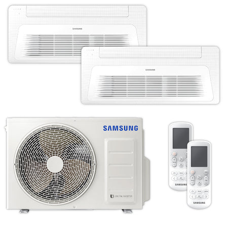 Samsung WindFree Multisplit Set mit Aussengeraet, zwei 1-Wege-Deckenkassetten und zwei Fernbedienungen in Weiss | Klimaworld.com