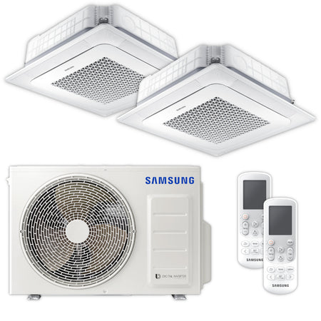 Samsung Mini-Deckenkassette WindFree Klimaanlage Set in Weiss mit 2 Innengeraeten, einem Aussengeraet und zwei Fernbedienungen | Klimaworld.com