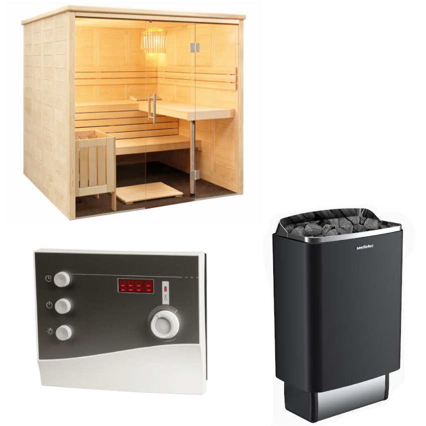 Sentiotec Sauna Set Alaska View mit Saunaofen 100 E und Steuerung K2-Next | klimaworld.com