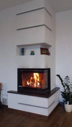 KRETZ | Kamineinsatz F107 | Eckscheibe rechts | Stahl | 10 kW - Beispiel Einbau