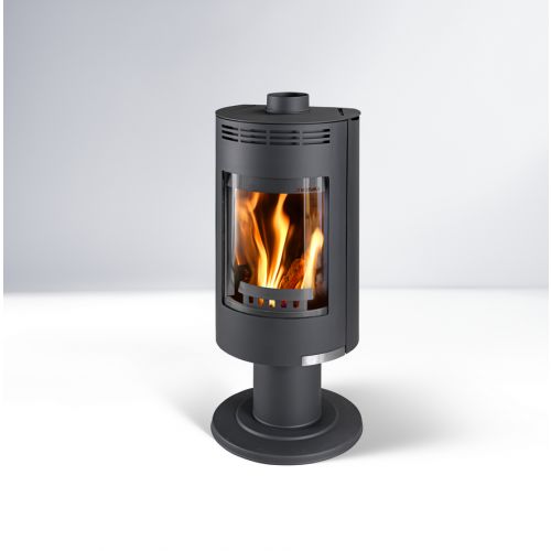 Thorma Kaminofen ANDORRA Exclusive in Stahl Schwarz mit Beispiel Flammenbild | klimaworld.com