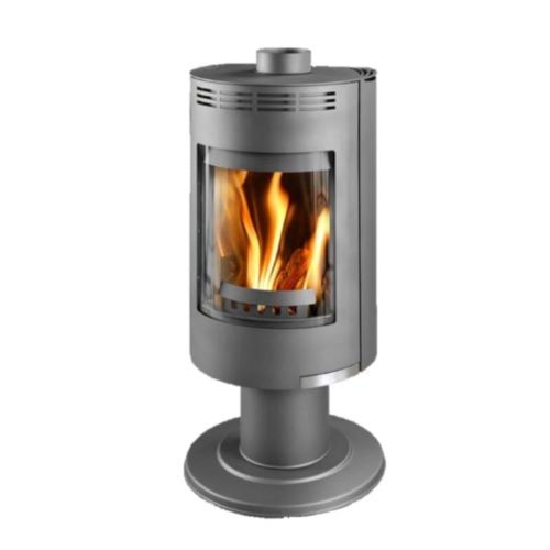 Thorma Kaminofen ANDORRA Exclusive in Stahl Gussgrau mit Beispiel Flammenbild | klimaworld.com