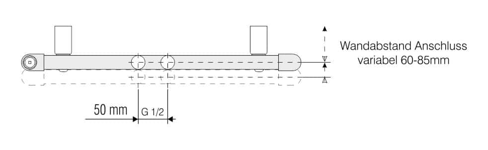 HM Badheizkoerper Thetis | Ansicht Aufbau und Wandabstand | klimaworlv.com