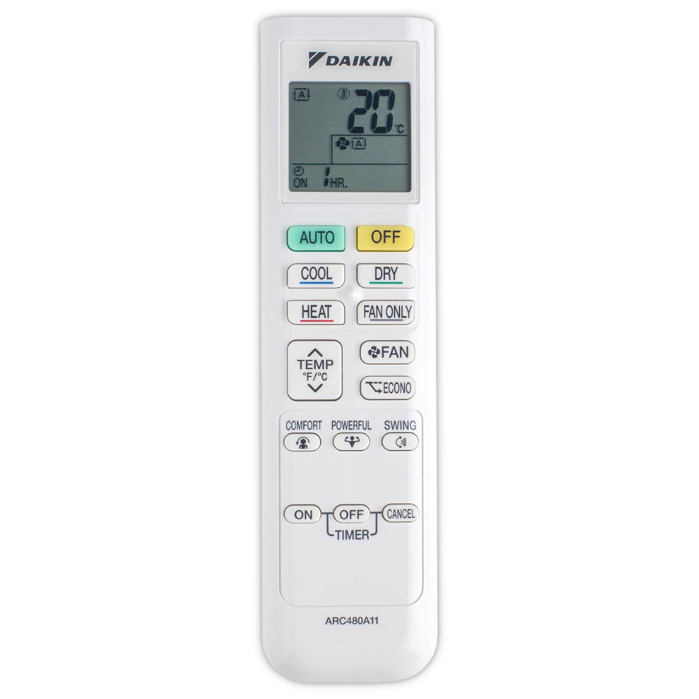 Daikin Fernbedienung ARC480A11 mit LCD Anzeige, Tasten fuer Auto, Kuehlen, Heizen, Ventilator und Timer | Klimaworld.com