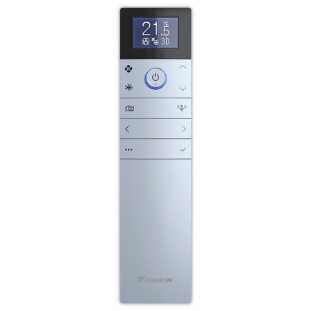 Daikin Emura Fernbedienung in Silber mit Display, Tasten und angezeigter Temperatur 21.5 Grad | Klimaworld.com