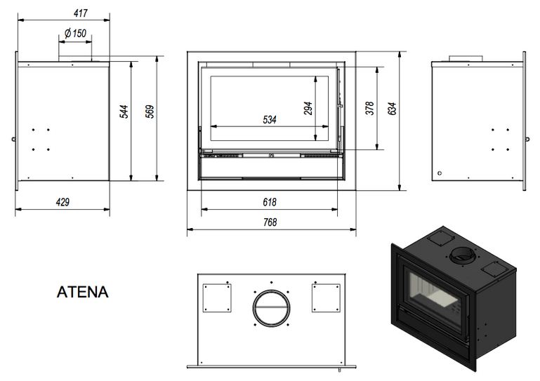 Warmluft Kamineinsatz Atena 12kW