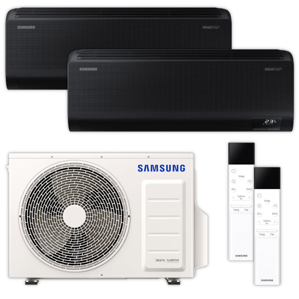 Samsung Klimaanlagen-Set mit 2 schwarzen Wandgeraeten WindFree Avant AR70F12C1ABNEU und NASA Aussengeraet | Klimaworld.com