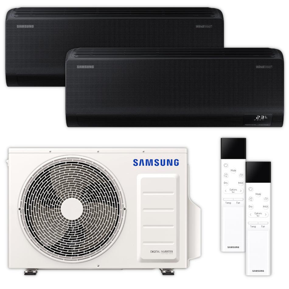 Samsung Klimaanlagen-Set mit 2 schwarzen Wandgeraeten WindFree Avant AR70F12C1ABNEU und NASA Aussengeraet | Klimaworld.com